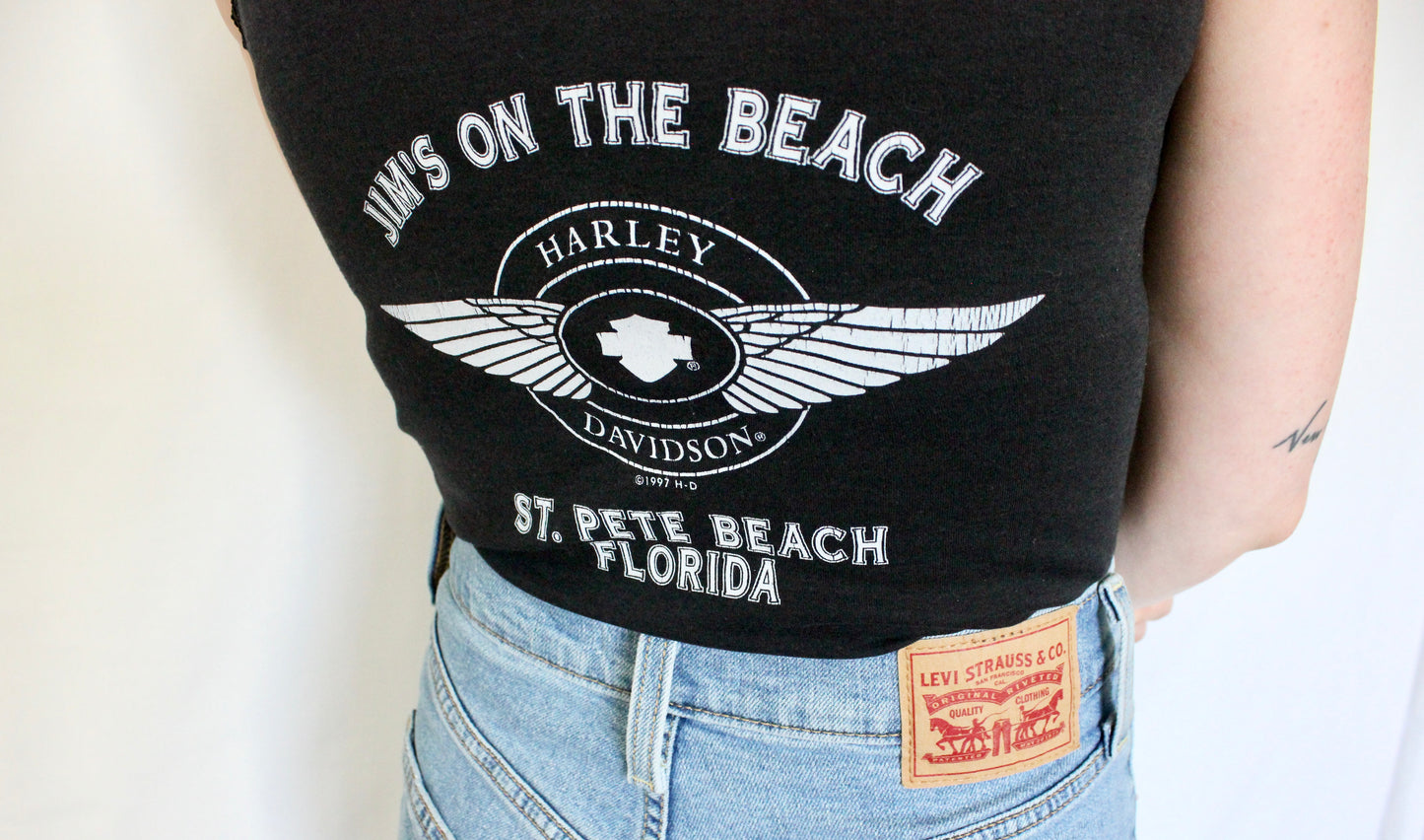 Vintage Harley Roses Lace Trim Tank