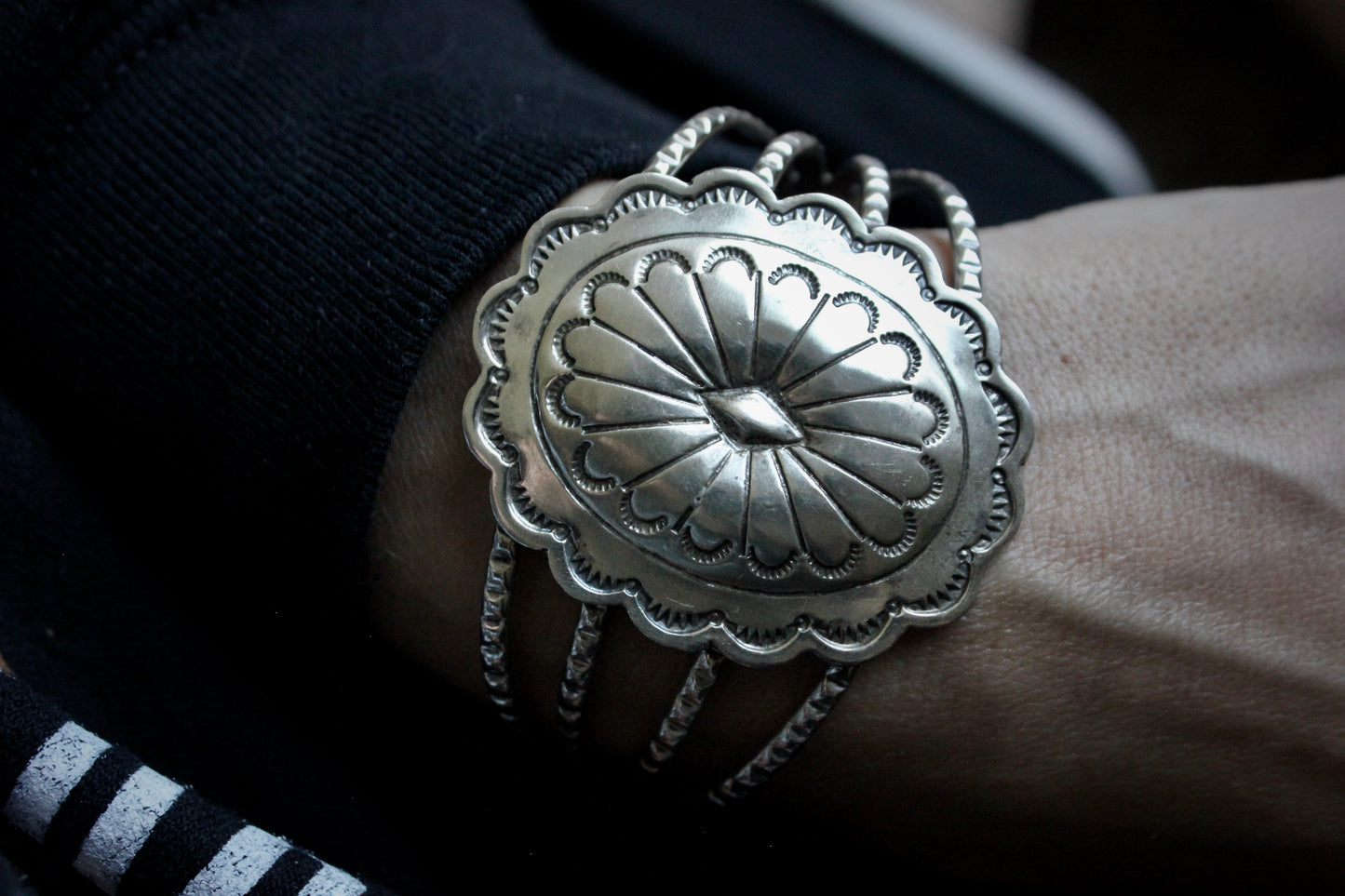 Vintage Sterling Silver Southwest Concho Cuff Bracelet