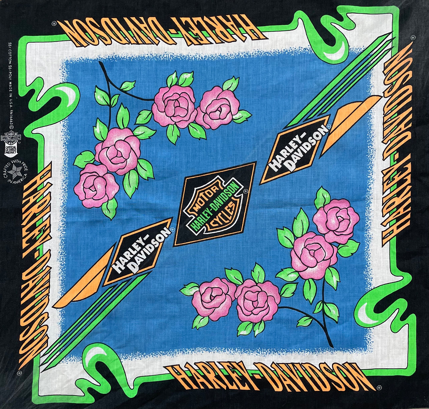Vintage Harley Davidson Pink Roses Bandana