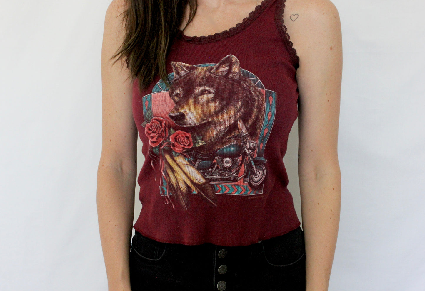 Vintage Sturgis Wolf Lace Trim Tank