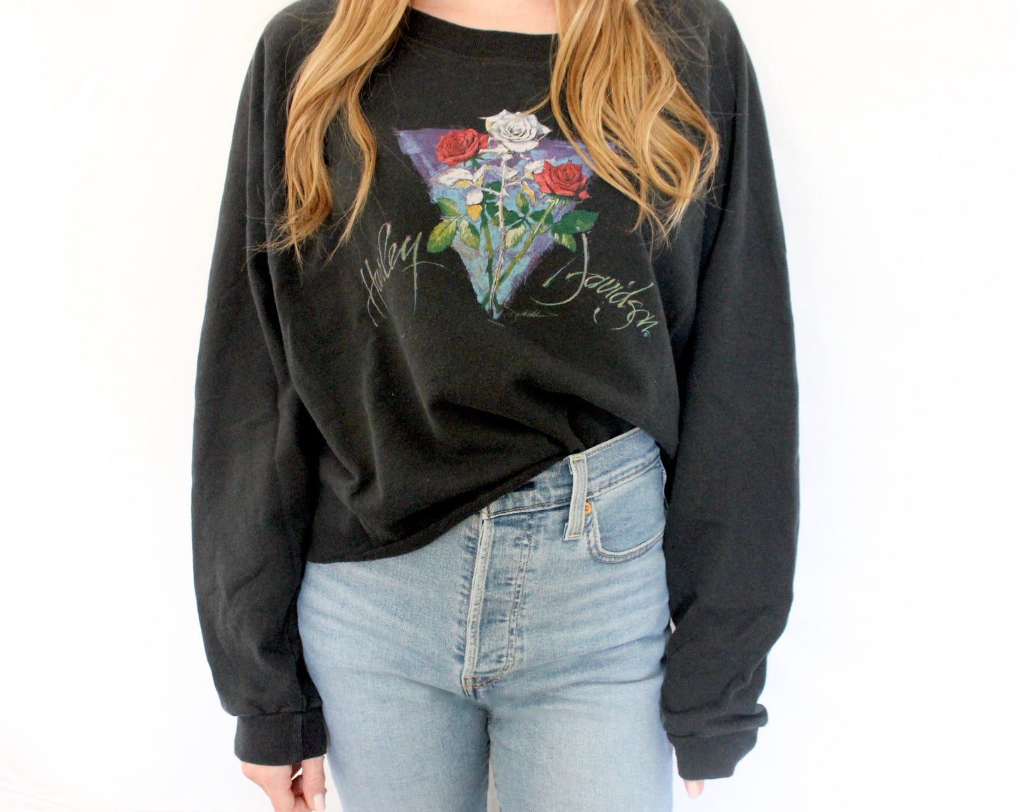 Vintage Harley Roses Cropped Sweatshirt