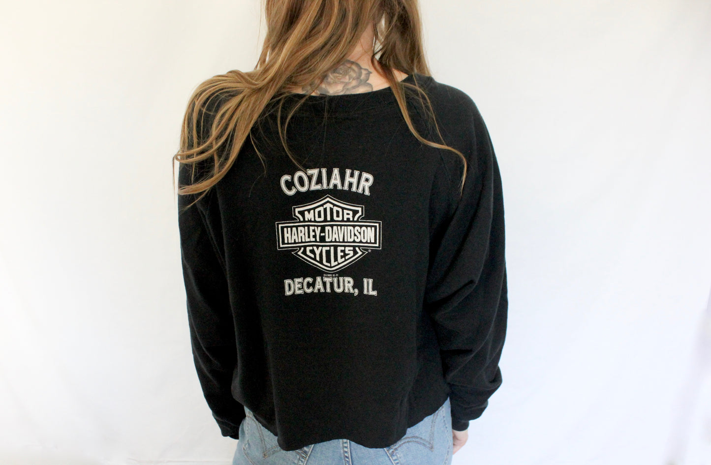 Vintage Harley Roses Cropped Sweatshirt