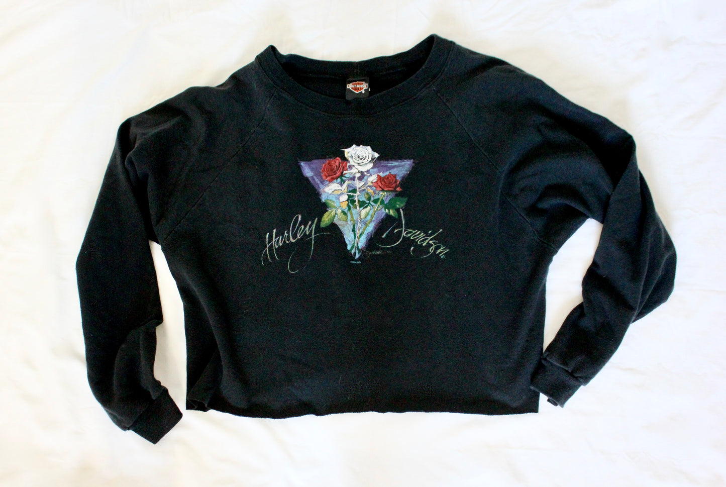 Vintage Harley Roses Cropped Sweatshirt