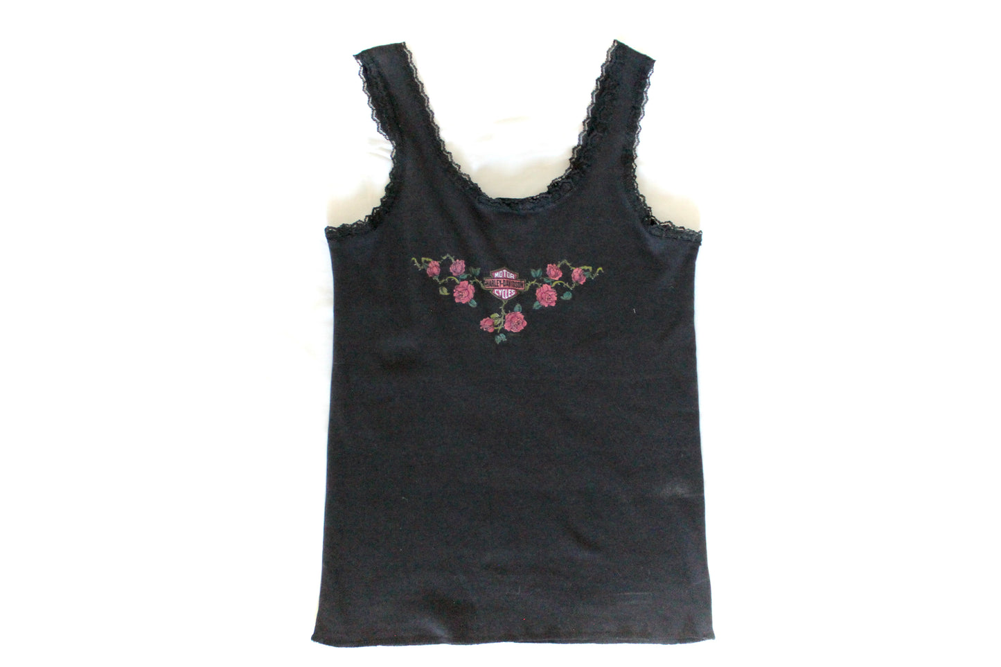 Vintage Harley Roses Lace Trim Tank