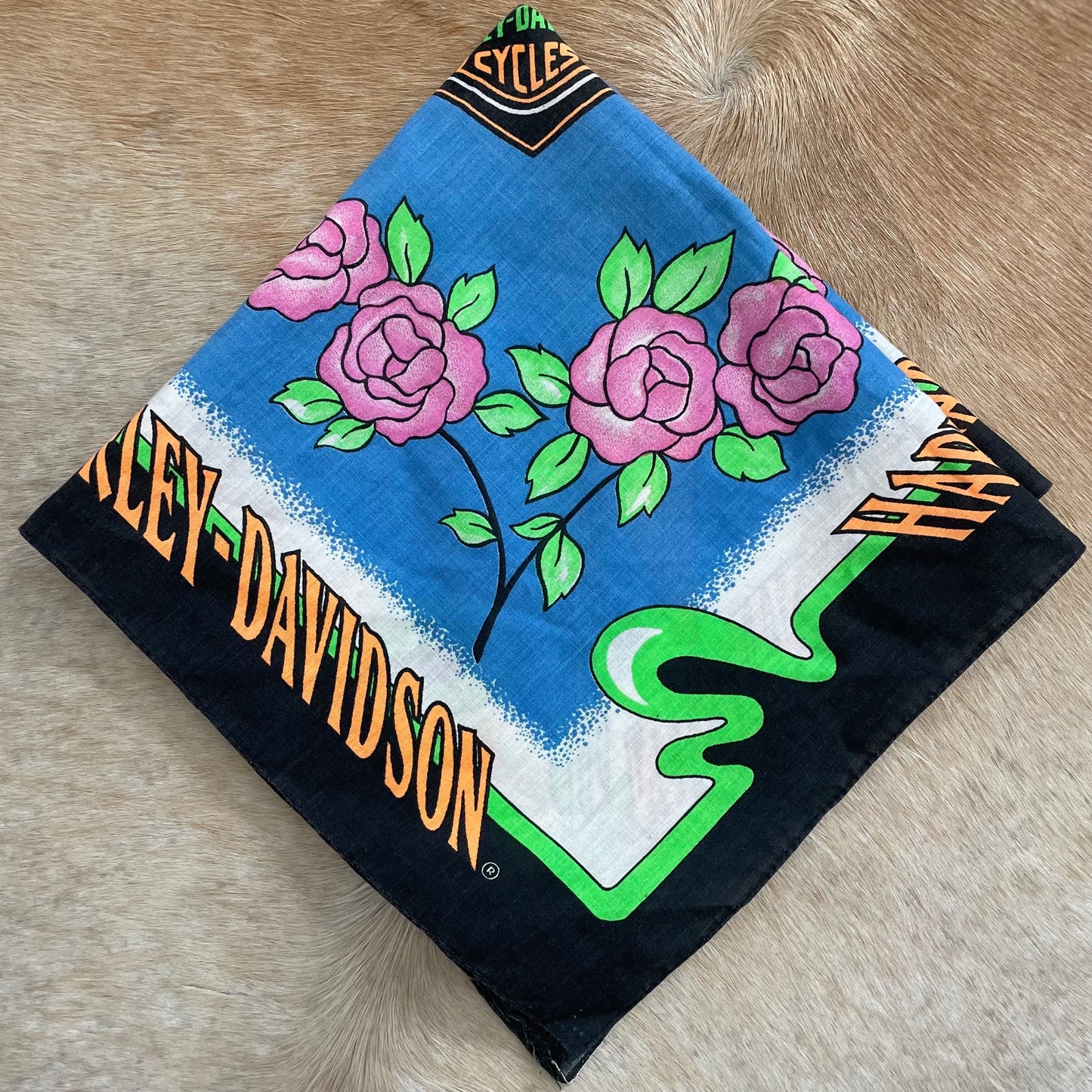 Vintage Harley Davidson Pink Roses Bandana